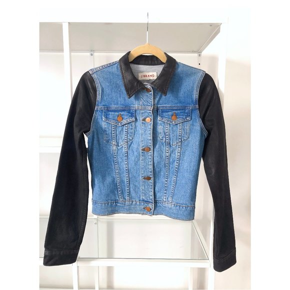 J Brand Bowie Denim Jacket Two-tone Coated Leather Effect: Model Off Duty Vibes - Picture 2 of 12